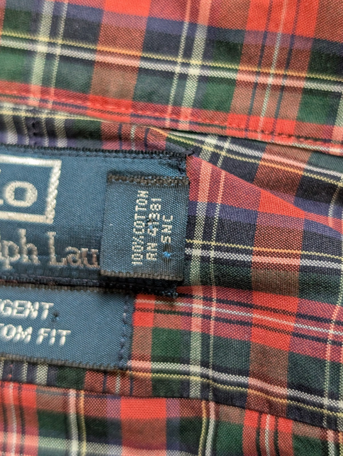 Chemise Polo Ralph Lauren Regent Custom Fit Rouge à carreaux Taille L Sans Logo