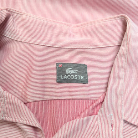 Lacoste chemise rose pâle fines rayures logo blanc taille XL 42