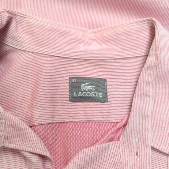 Lacoste chemise rose pâle fines rayures logo blanc taille XL 42