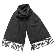 Écharpe Polo Ralph Lauren 55% Cachemire 45% Laine Gris Anthracite Logo Rouge