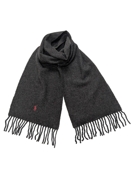 Écharpe Polo Ralph Lauren 55% Cachemire 45% Laine Gris Anthracite Logo Rouge