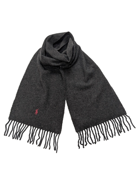 Écharpe Polo Ralph Lauren 55% Cachemire 45% Laine Gris Anthracite Logo Rouge