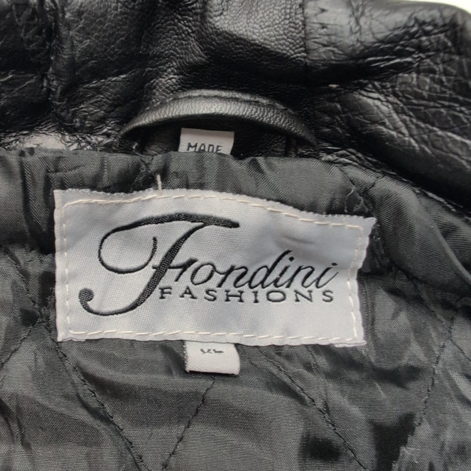 Blouson Cuir XL Patchwork Noir Fondini Fashions Bomber Veste Vintage 90s |56c