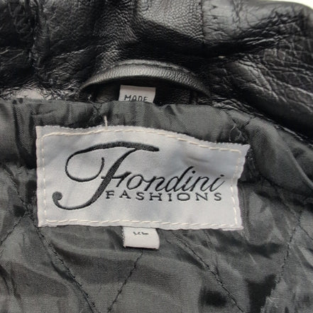 Blouson Cuir XL Patchwork Noir Fondini Fashions Bomber Veste Vintage 90s |56c