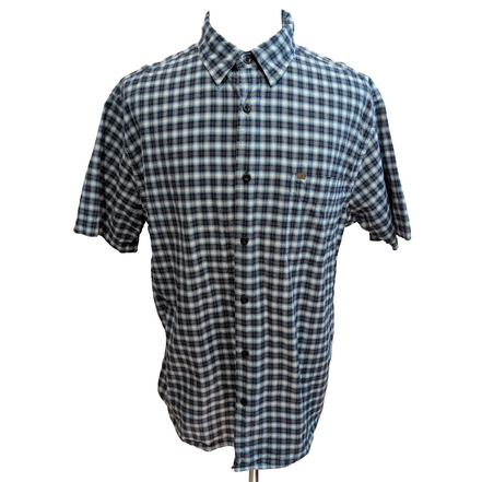 Chemise Nautica XL Carreaux Bleu Logo Métal Poche Manches Courtes