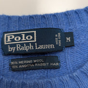 Pull Polo Ralph Lauren Torsadé Bleu Ciel Logo Orange 90% Mérinos / 10% Angora M