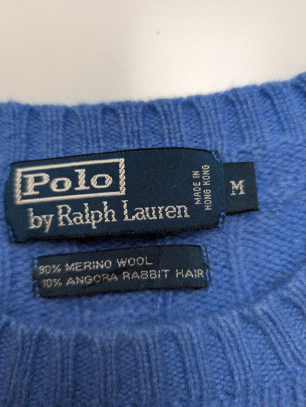 Pull Polo Ralph Lauren Torsadé Bleu Ciel Logo Orange 90% Mérinos / 10% Angora M