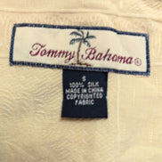 Chemise Hawaïenne Tommy Bahama S 100% Soie Jaune Pâle Palmier manches courtes