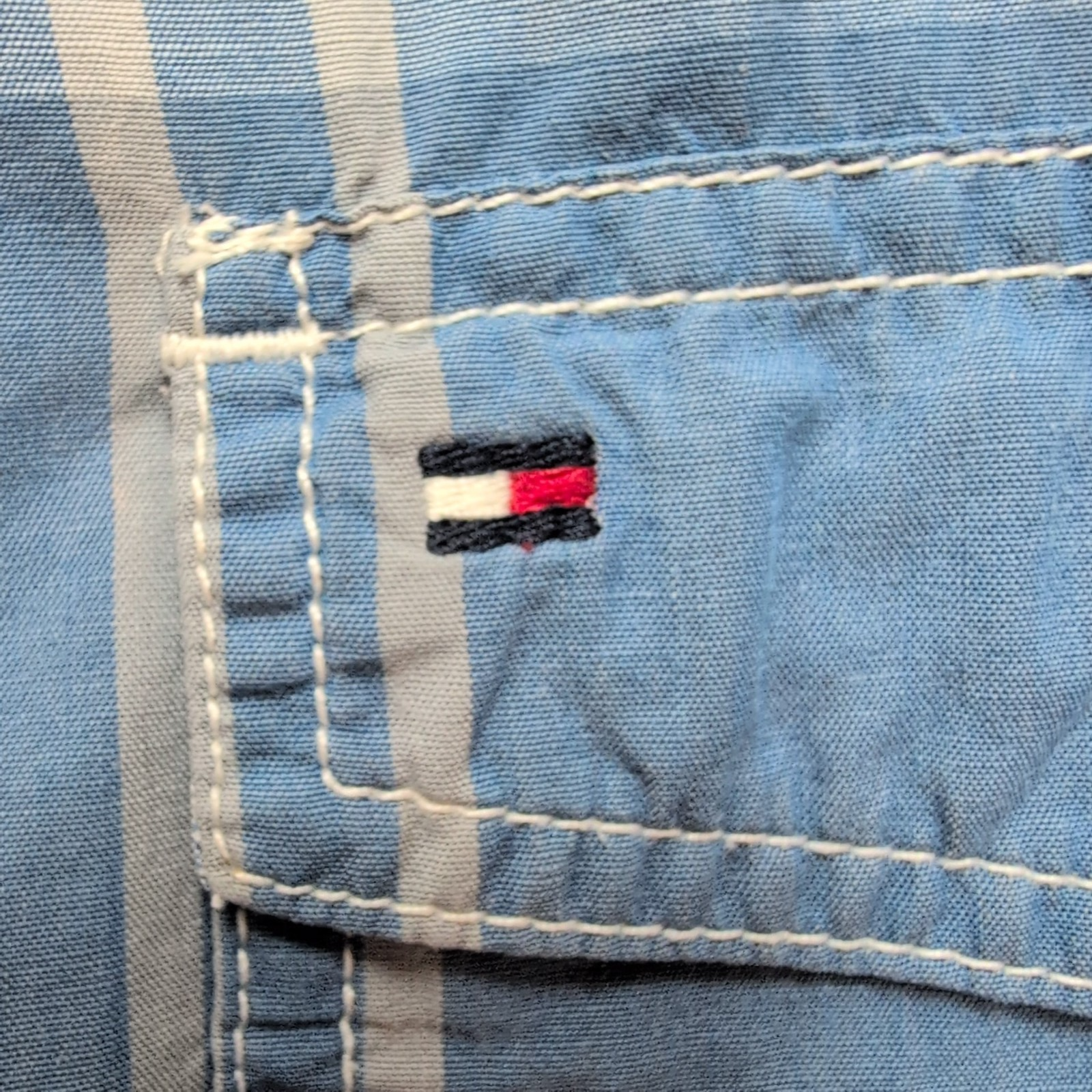 Chemise Tommy Hilfiger Manches Courtes Bleu Blanc Gris à Carreaux Taille L