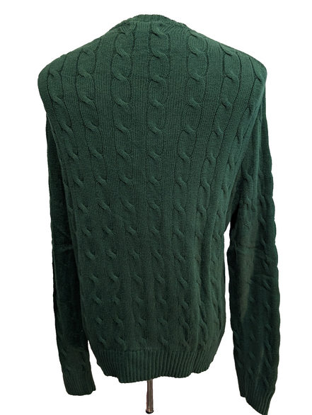 Pull POLO RALPH LAUREN Homme L Vert Torsadé Cable Knit Cotton Excellent État