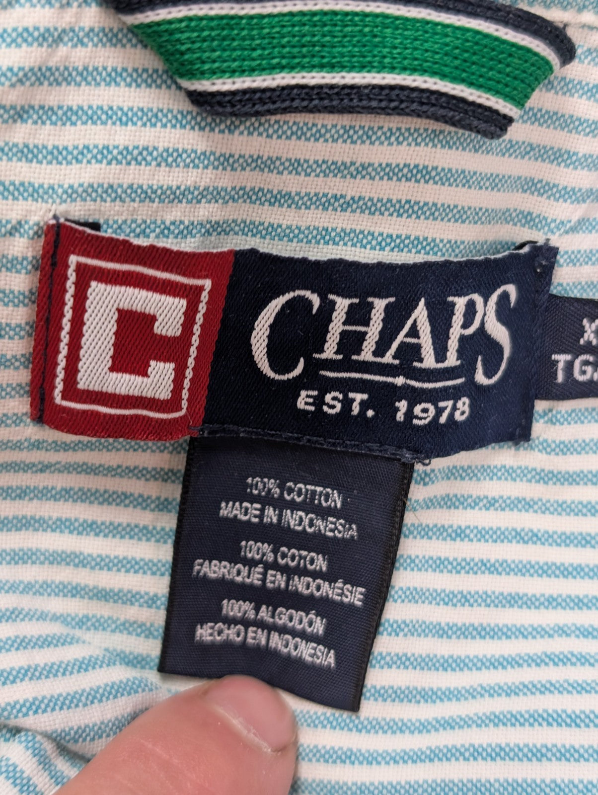 Chemise CHAPS verte menthe à rayures avec poche et logo brodé taille XL #253msch