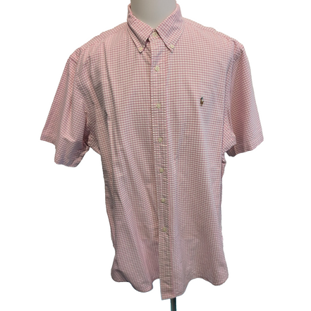 Chemise Ralph Lauren XXL Rose Carreaux Oxford Coton Logo Marron Manches Courtes