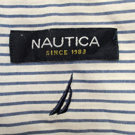 Chemise Nautica XL Bleu Rayures 100% Coton Poche Manches Longues