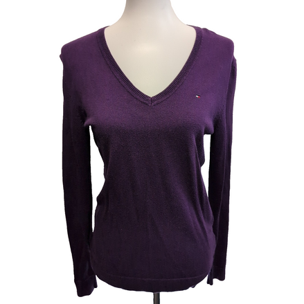 Pull Tommy Hilfiger Femme S Violet Aubergine Coton Pima Col V