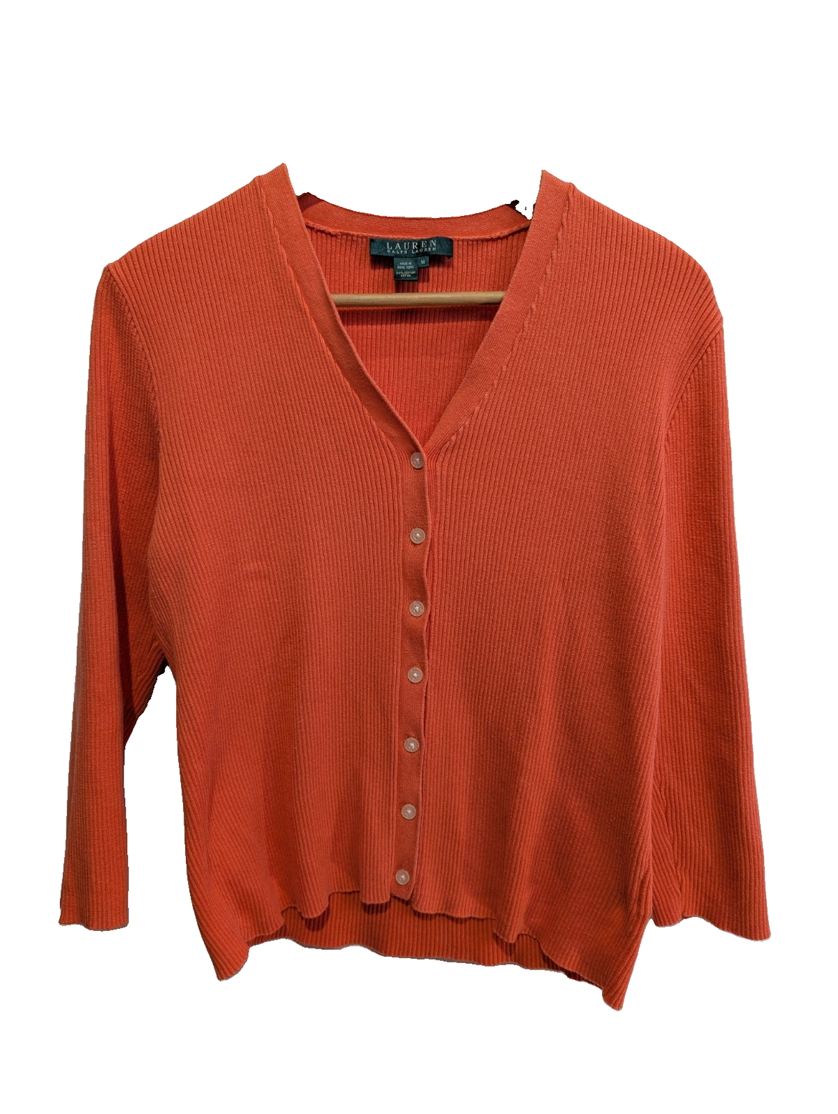 Cardigan LAUREN Ralph Lauren femme M orange corail coton col V boutonné