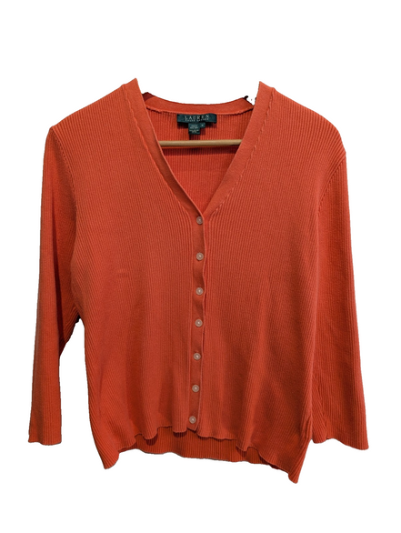 Cardigan LAUREN Ralph Lauren femme M orange corail coton col V boutonné