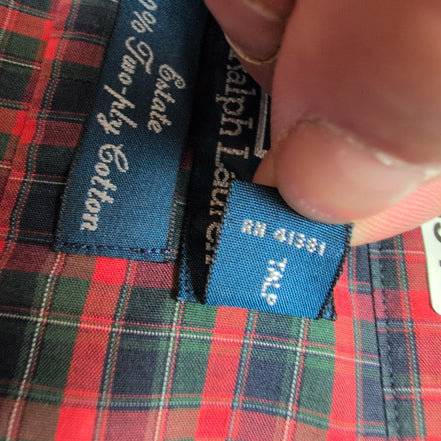 Chemise Polo Ralph Lauren Estate Rouge L XL Two Ply Cotton Carreaux Sans Logo
