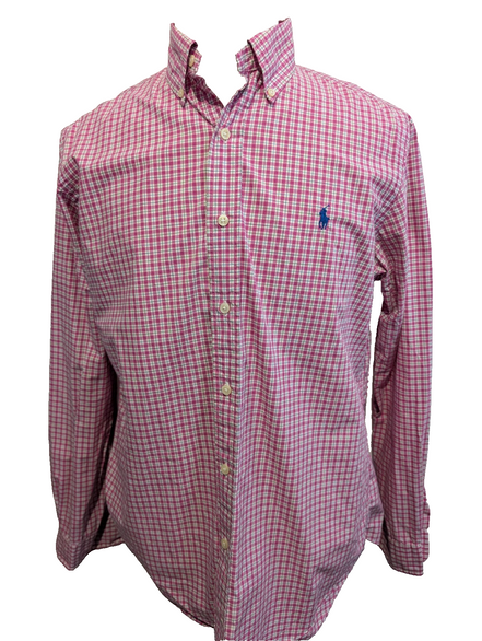 Chemise Ralph Lauren à Petits Carreaux Rose et Blanc Manches Longues Taille M