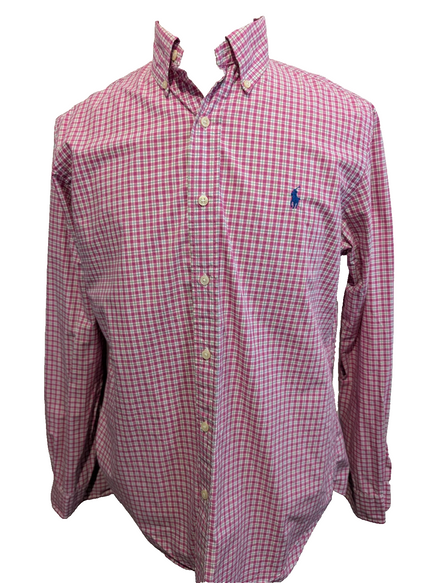 Chemise Ralph Lauren à Petits Carreaux Rose et Blanc Manches Longues Taille M