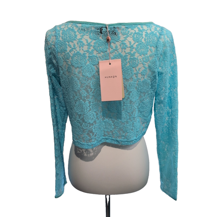 Haut Court Femme HUNKØN XS Dentelle Turquoise Manches Longues Neuf