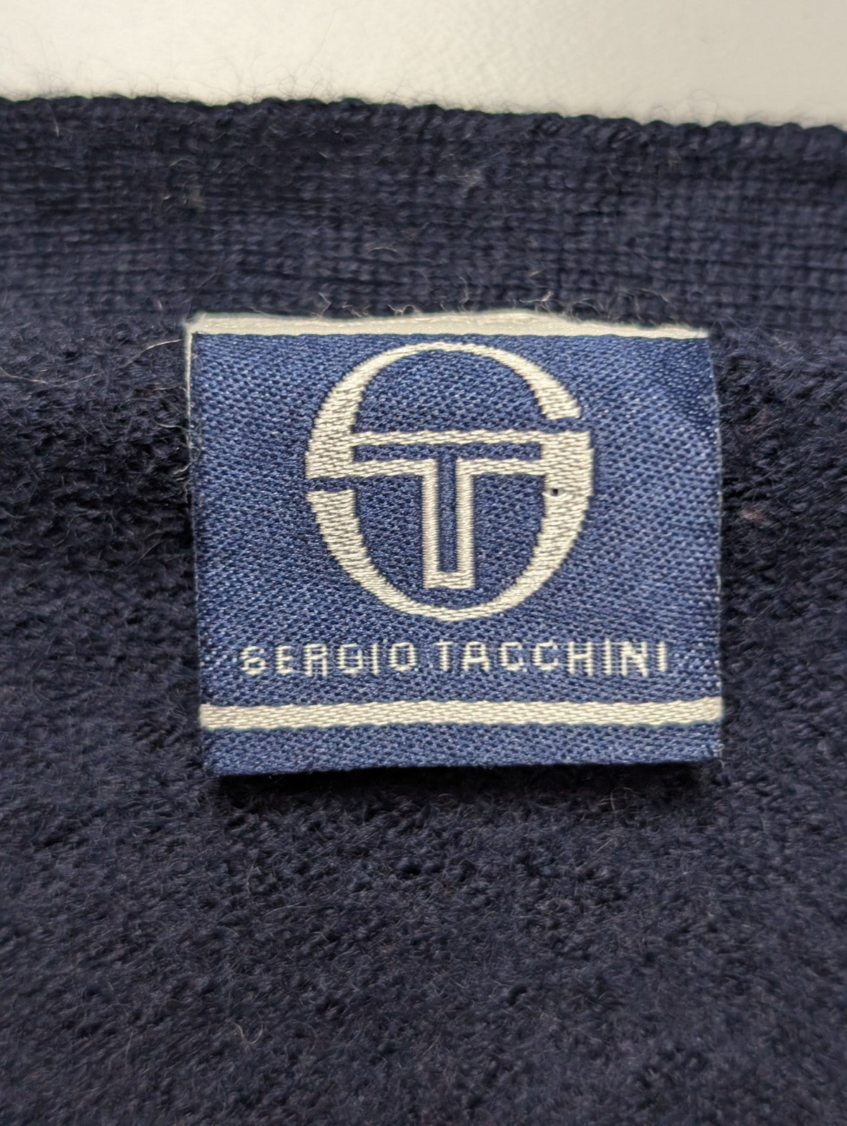 Gilet Boutonné SERGIO TACCHINI 72% Laine Mérinos Bleu Marine Homme Taille S