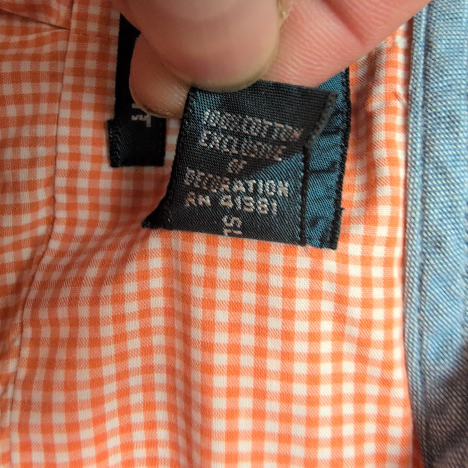 Chemise Ralph Lauren Custom Fit S micro carreaux orange logo bleu manches longue