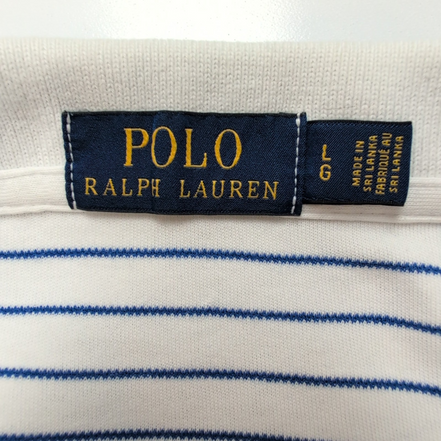 Polo Ralph Lauren Homme L Blanc Rayures Bleues Logo Blanc Polo Manches Courtes