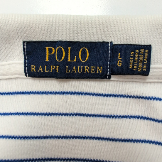 Polo Ralph Lauren Homme L Blanc Rayures Bleues Logo Blanc Polo Manches Courtes