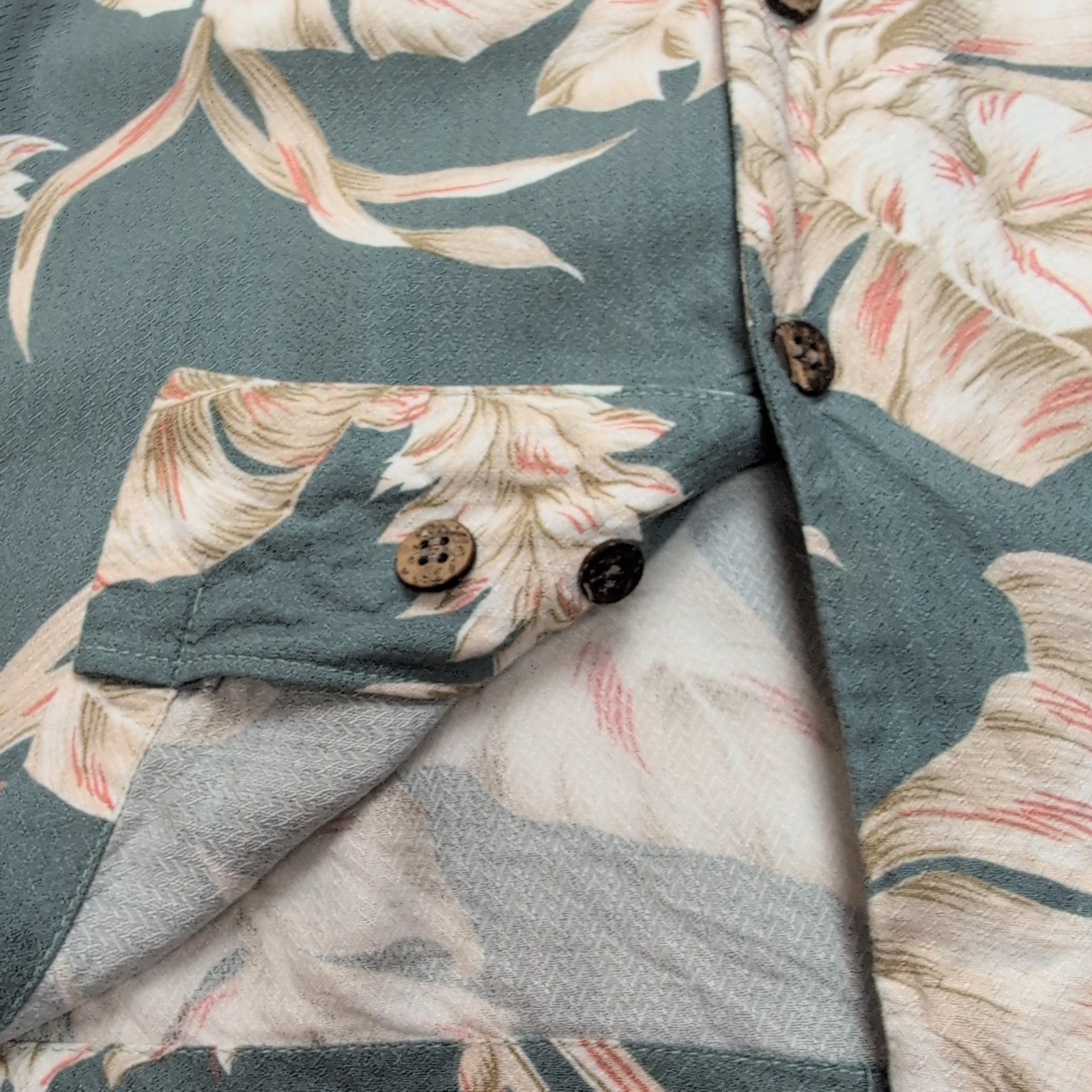 Chemise Hawaïenne LUAU Soie Beige Motif Tropical Taille M Manches courtes