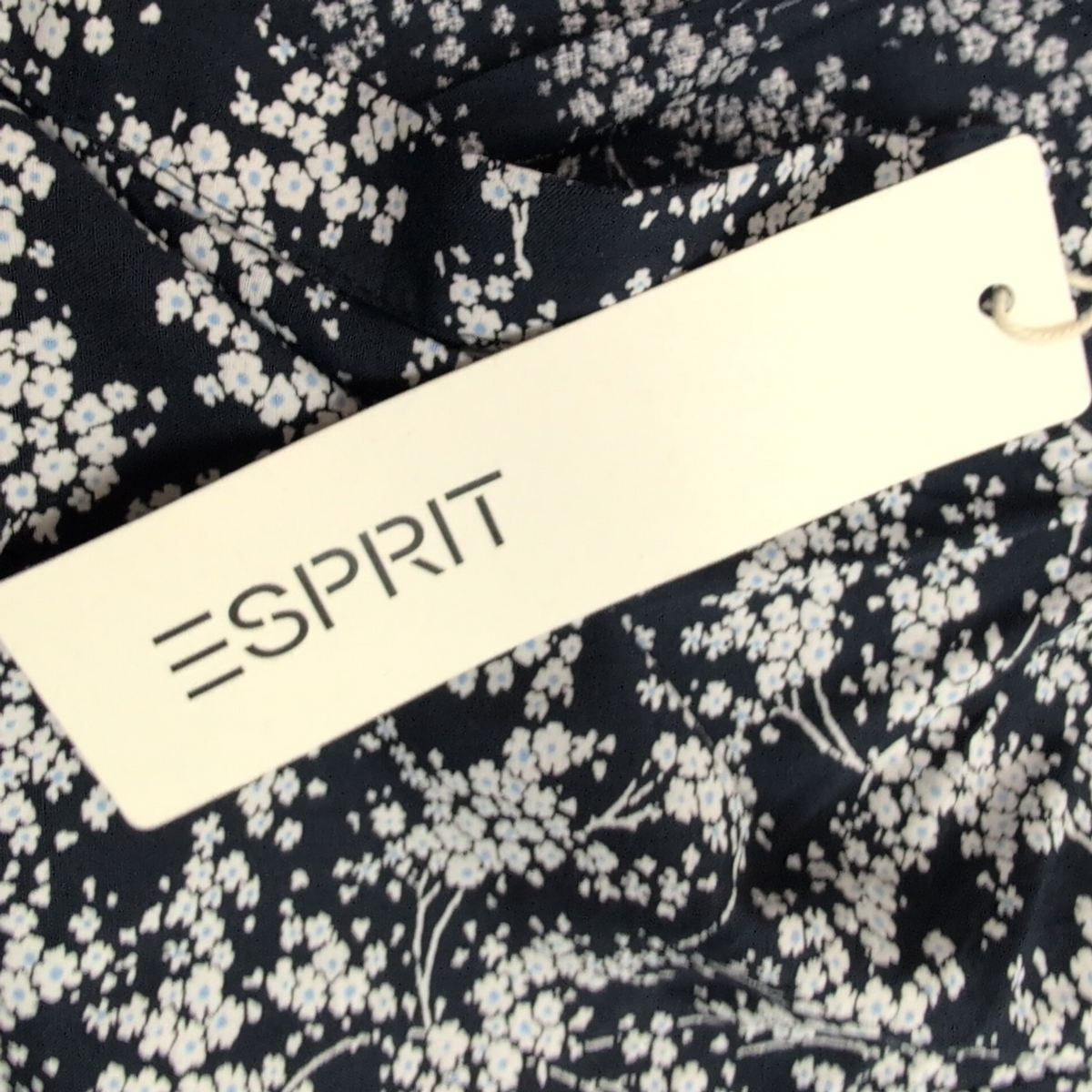 Haut Esprit Femme M Bleu Marine Fleuri Blanc Manches Courtes Viscose Neuf