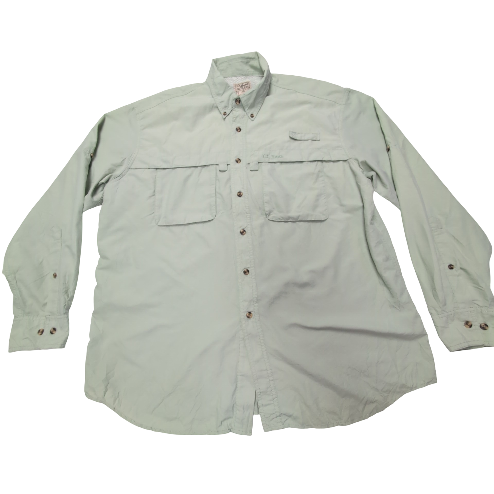 Chemise L.L. Bean nylon vert pastel uni 2 poches manches longues  taille L