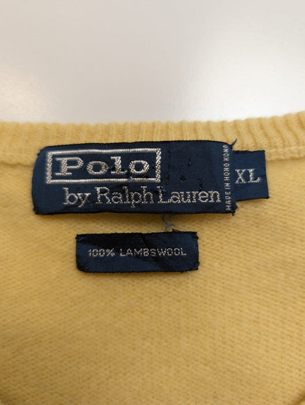 Pull Polo Ralph Lauren Col V 100% Laine d'Agneau Jaune - Taille XL (ajusté)