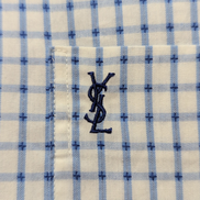 Chemise YVES SAINT LAURENT Bleu Carreaux XL Logo Brodé Manches Courtes