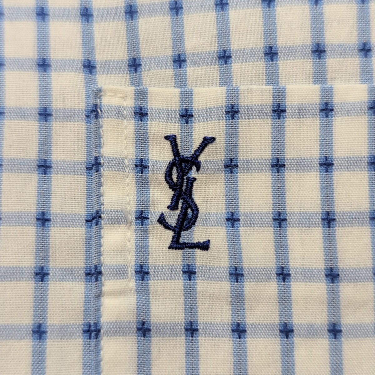 Chemise YVES SAINT LAURENT Bleu Carreaux XL Logo Brodé Manches Courtes