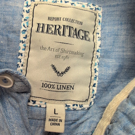 Chemise HERITAGE L 100% lin bleu uni manches courtes excellent état
