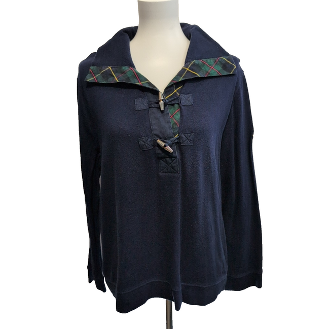 Pull Lauren Ralph Lauren Femme XL Bleu Marine Col Brandebourgs Écusson