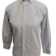 Chemise Ralph Lauren Femme Taille 10 Bleu Rayures Manches Longues Coton XXS XS