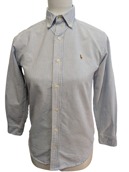 Chemise Ralph Lauren Femme Taille 10 Bleu Rayures Manches Longues Coton XXS XS