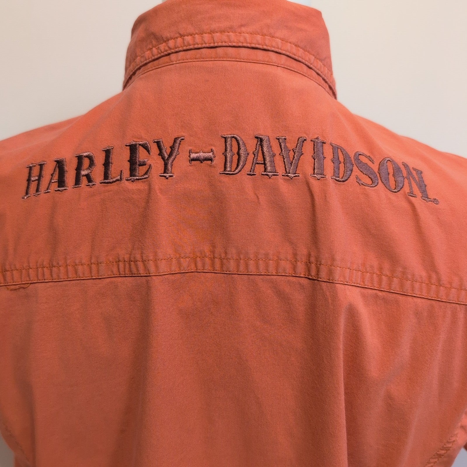 Chemise Harley Davidson Femme XL Orange Boutons Pression Logo Dos