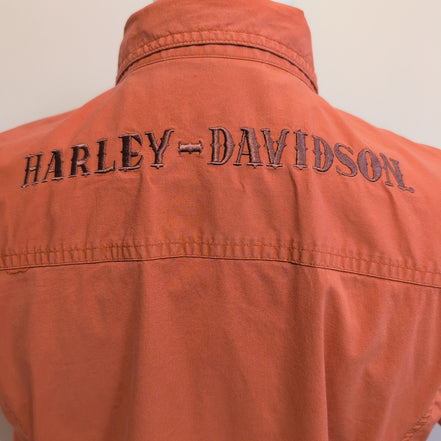 Chemise Harley Davidson Femme XL Orange Boutons Pression Logo Dos