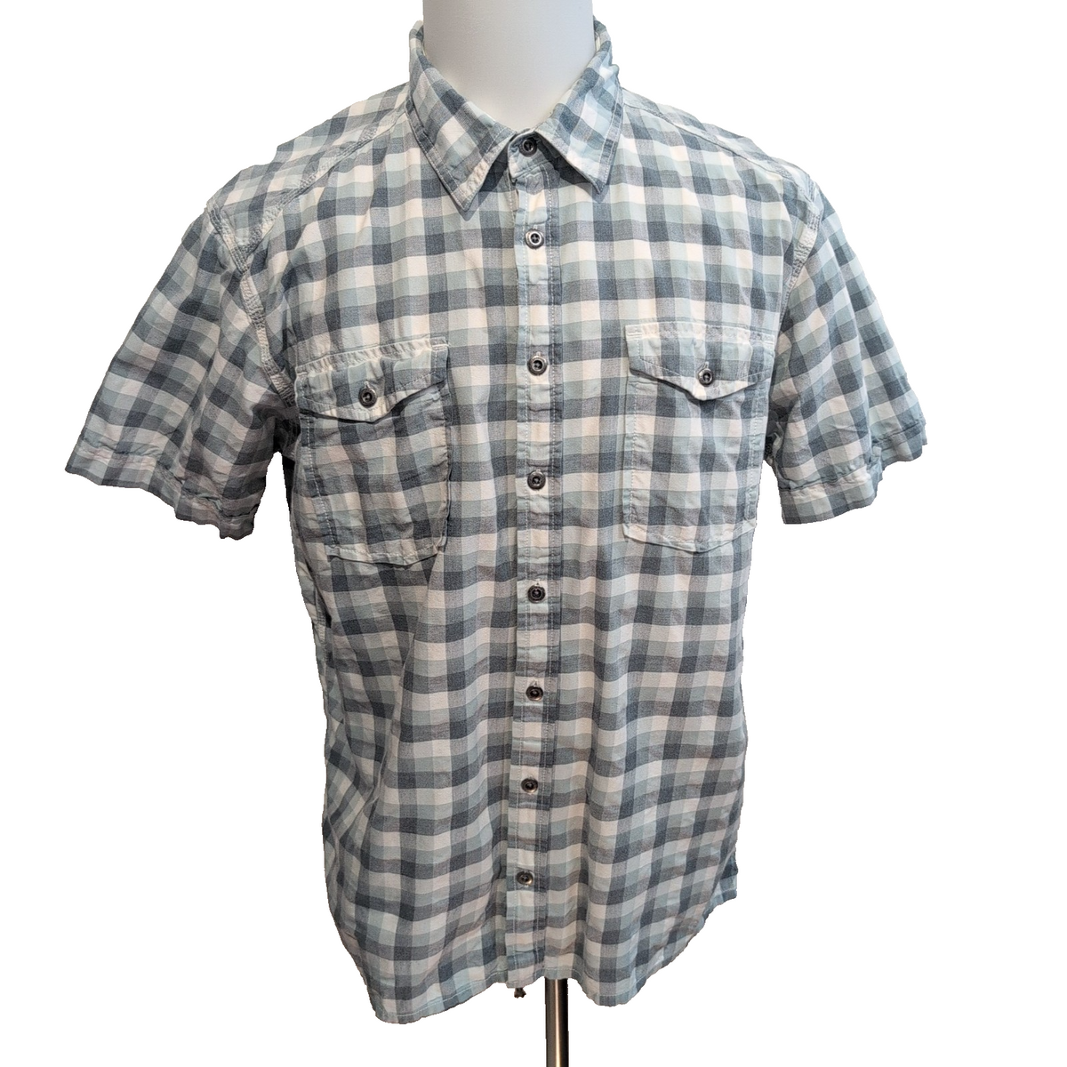 Chemise Patagonia L Vert Blanc Carreaux Coton Bio 2 Poches manches courtes