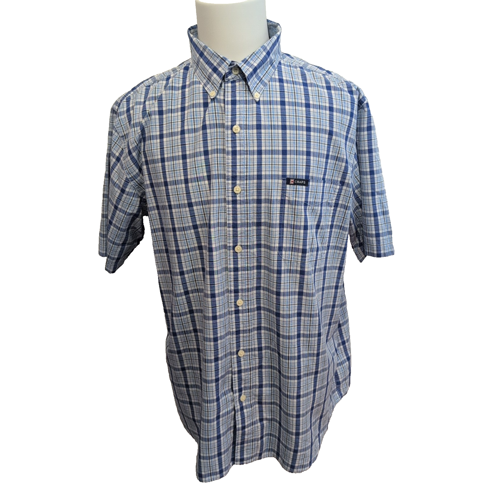 Chemise Chaps Easy Care bleue à carreaux manches courtes taille XL