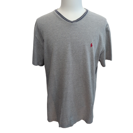 T-shirt Polo Ralph Lauren L Gris Col V Piqué Logo Rouge 100% Coton