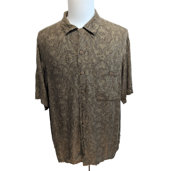 Chemise Hawaïenne Caribbean XL Rayonne Kaki Motifs Paisley Cachemire