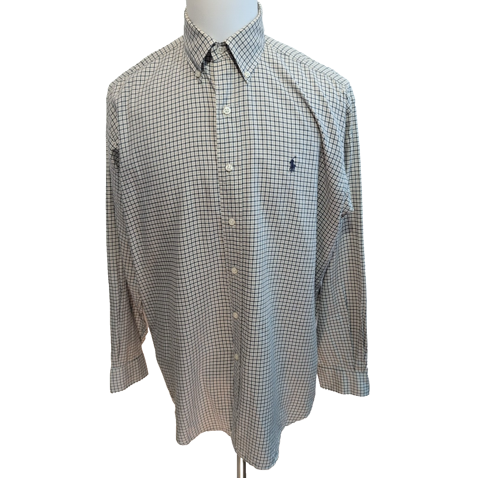 Chemise Ralph Lauren Blake M Flanelle Carreaux Crème Bleu Marine manches longues