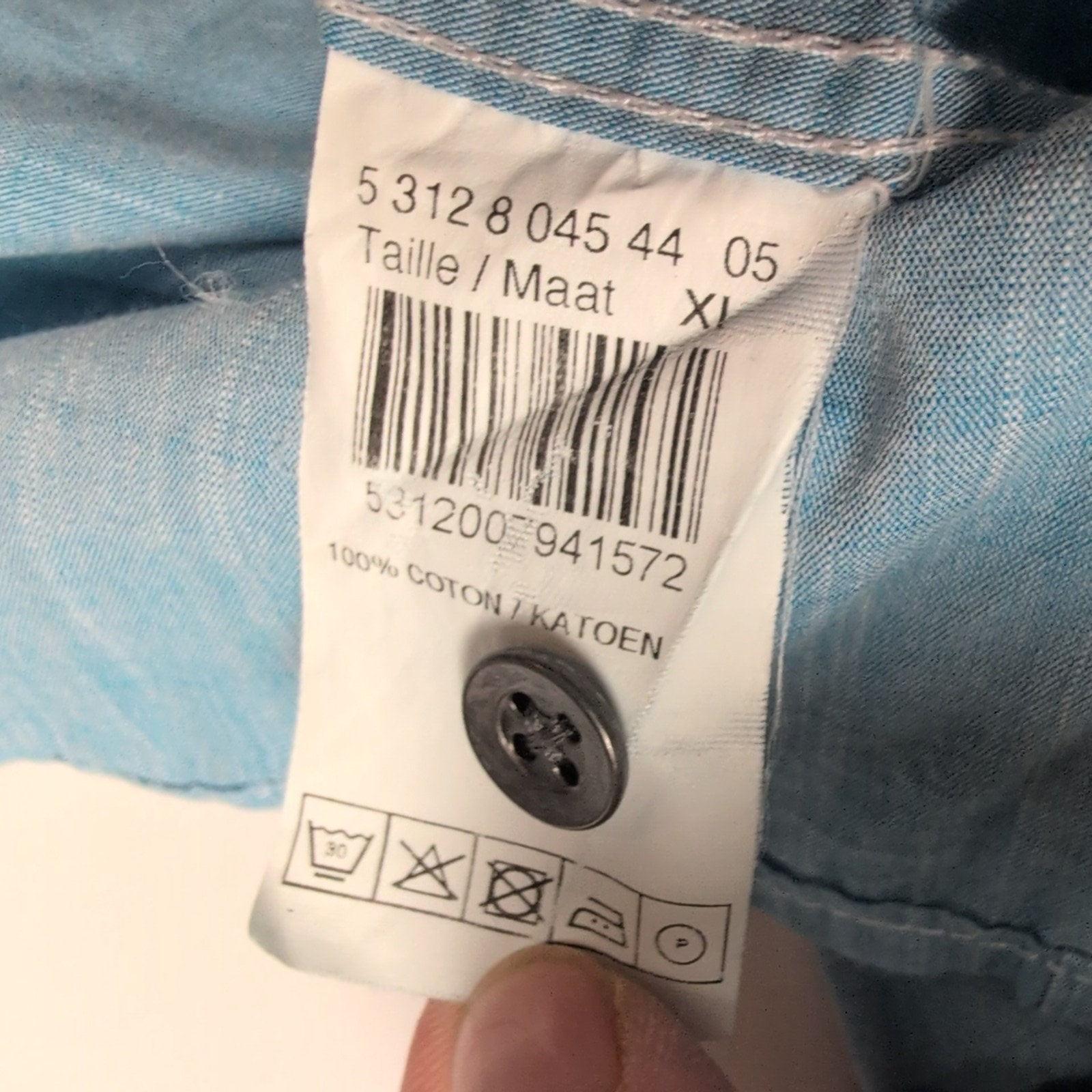 Chemise Armand Thiery XL Bleu Broderies Poitrine Manches Courtes Coton