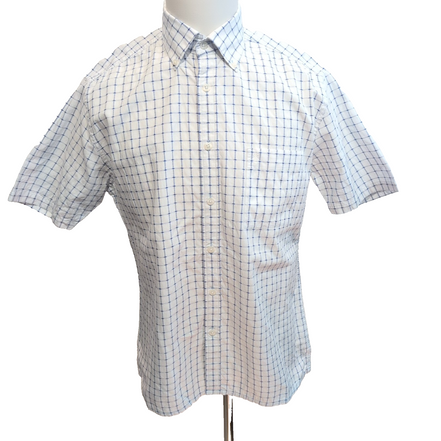Chemise YVES SAINT LAURENT M Blanche Carreaux Bleus Gaufrés 100% Coton