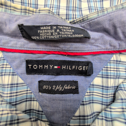 Chemise Tommy Hilfiger à Carreaux Bleu et Blanc Manches Longues 1 Poche - T.XL