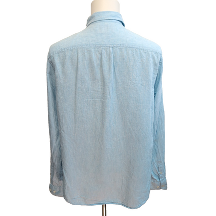 Chemise Penguin L Bleu Clair Uni Lin Coton Manches Retractables