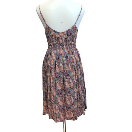 Robe d'été Femme M Viscose Cachemire Bleu Fine Bretelle Poches Bohème